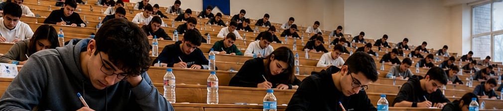 Üniversite amfisinde Türkiye geneli deneme çözen Biledem öğrencileri