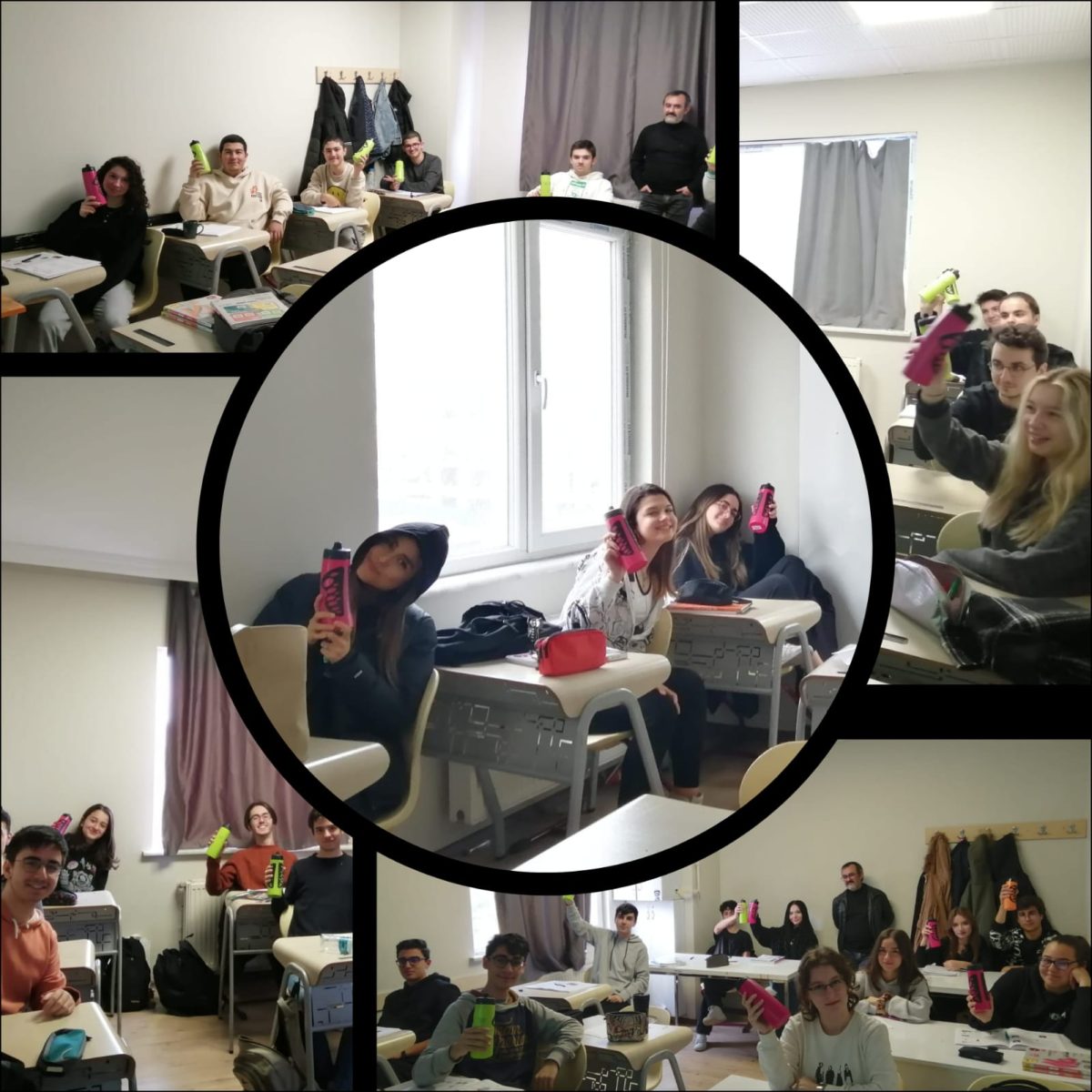 Sınıflarda hediye matara dağıtımından kareler
