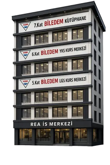 Biledem kurs merkezi binası — Beylikdüzü Rea İş Merkezi: 5. katta LGS, 6. katta YKS kurs merkezi, 7. katta kütüphane